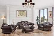 Brown royal style tufted button design leather sofa main photo
