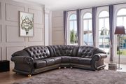 Apolo RF (Brown) Italian right-facing brown leather sectional in royal tufted design
