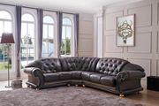 Italian brown leather sectional in royal tufted design main photo