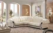Italian left-facing pearl leather sectional in royal tufted design main photo