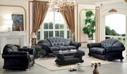 Black royal style tufted button design leather sofa