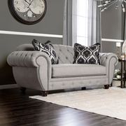 US-made modern victorian style gray tufted loveseat