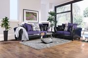 Kaelyn (Black/Purple) Leatherette/chenille fabric contemporary sofa