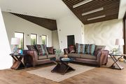 Leatherette/chenille fabric contemporary sofa