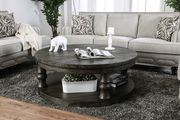 Antique gray solid wood round coffee table main photo