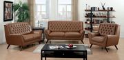 Camel brown leather match tufted back sofa main photo