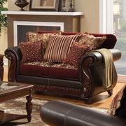 Dark burgundy rolled arms classic style loveseat