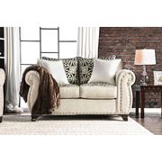 Glam style rolled arms light mocha linen loveseat