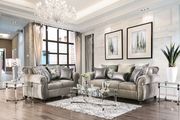 Glam style rolled arms gray / metallic linen sofa