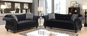 Jolanda (Black) Black fabric glam style tufted sofa