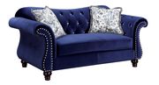 Blue fabric glam style tufted loveseat