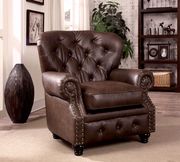 Stanford (Brown) Nailhead trim / button tufted brown leather chair