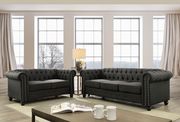 Dark gray linen like fabric tufted style sofa