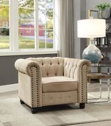 Winired (Ivory) Ivory linen like fabric tufted style chair