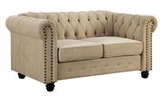 Ivory linen like fabric tufted style loveseat