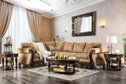 Classic style fabric / wood trim sectional in tan main photo