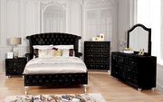Alzir (Black) Flannelette fabric tufted modern bed in black
