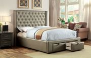 Champagne padded leatherette king bed w/ drawers main photo