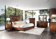 Burned wood design dark oak transitional king bed main photo