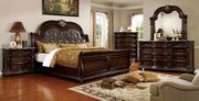 Brown cherry king bed with high tufted headboard main photo