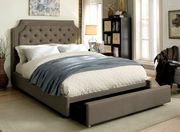 Gray linen-like fabric full platform bed w/ storage main photo