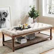 Beige linen fabric traditional bench main photo