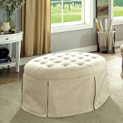 Beige button tufted fabric transitional round ottoman main photo