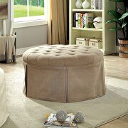 Brown button tufted fabric transitional round ottoman main photo