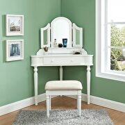 Kasey (White) White finish contemporary vanity w/ stool
