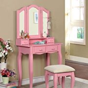 Pink finish transitional vanity w/ stool