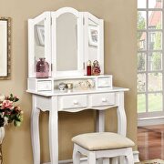 Janelle (White) White finish transitional vanity w/ stool