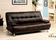 Dark Brown/Chrome Contemporary Leatherette Futon Sofa