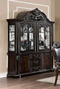 Faux wood carved details hutch & buffet in walnut finish