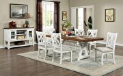 Trestle base and wood grain top dining table