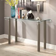Accented with metal details glass top sofa table