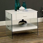 White end table w/ drawer and glass legs main photo