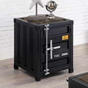 Container inspired design black metal construction end table main photo