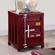 Container inspired design red metal construction end table