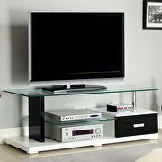 Black/white finish contemporary 55 TV console w/ tempered glass top main photo