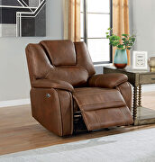 Dynamically upholstered brown faux-leather power recliner chair main photo