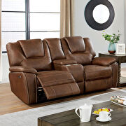 Dynamically upholstered brown faux-leather power recliner loveseat main photo