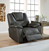 Dynamically upholstered gray faux-leather power recliner chair