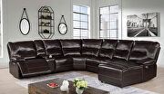 Dark brown leatherette power reclining sectional sofa main photo