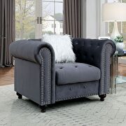 Button tufted gray velvet-like fabric chair main photo