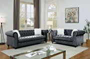 Button tufted gray velvet-like fabric sofa