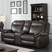 Brown breathable leatherette power recliner loveseat