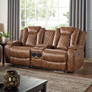 Brown deluxe detailed upholstery power recliner loveseat