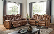 Brown deluxe detailed upholstery power recliner sofa