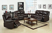 Rustic dark brown leatherette motion recliner sofa main photo
