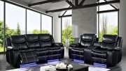Black breathable leatherette power recliner sofa main photo